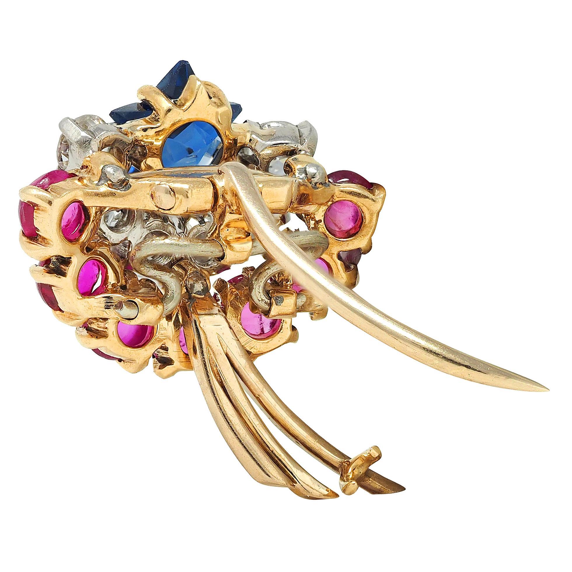 Cartier Retro 14K Gelbgold Diamant Rubin Saphir Vintage Shooting Star Brosche im Angebot 1
