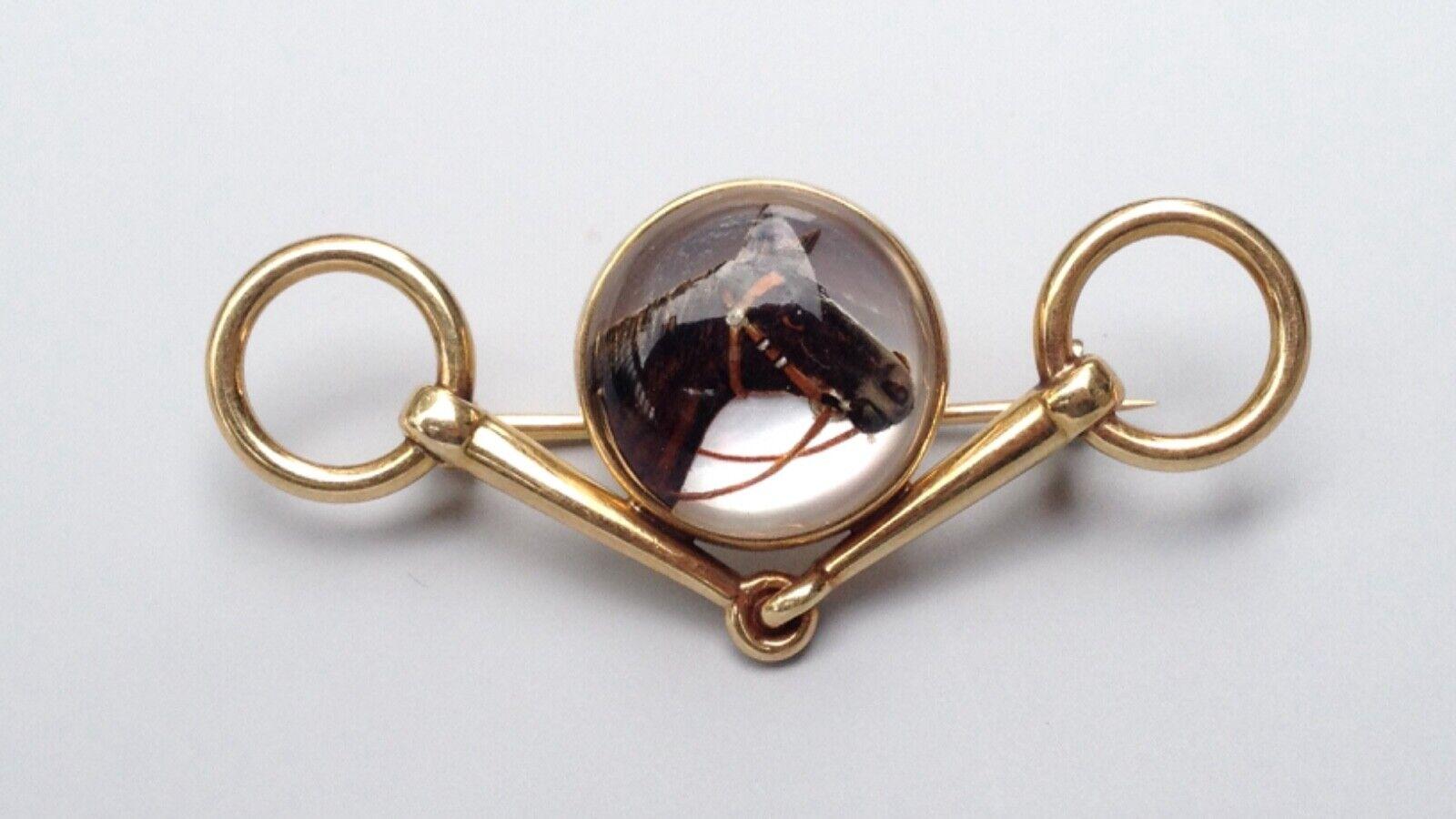 CARTIER Retro 14k Gelbgold, Emaille & Bergkristall Reiterbrosche 1940er Jahre (Rundschliff) im Angebot