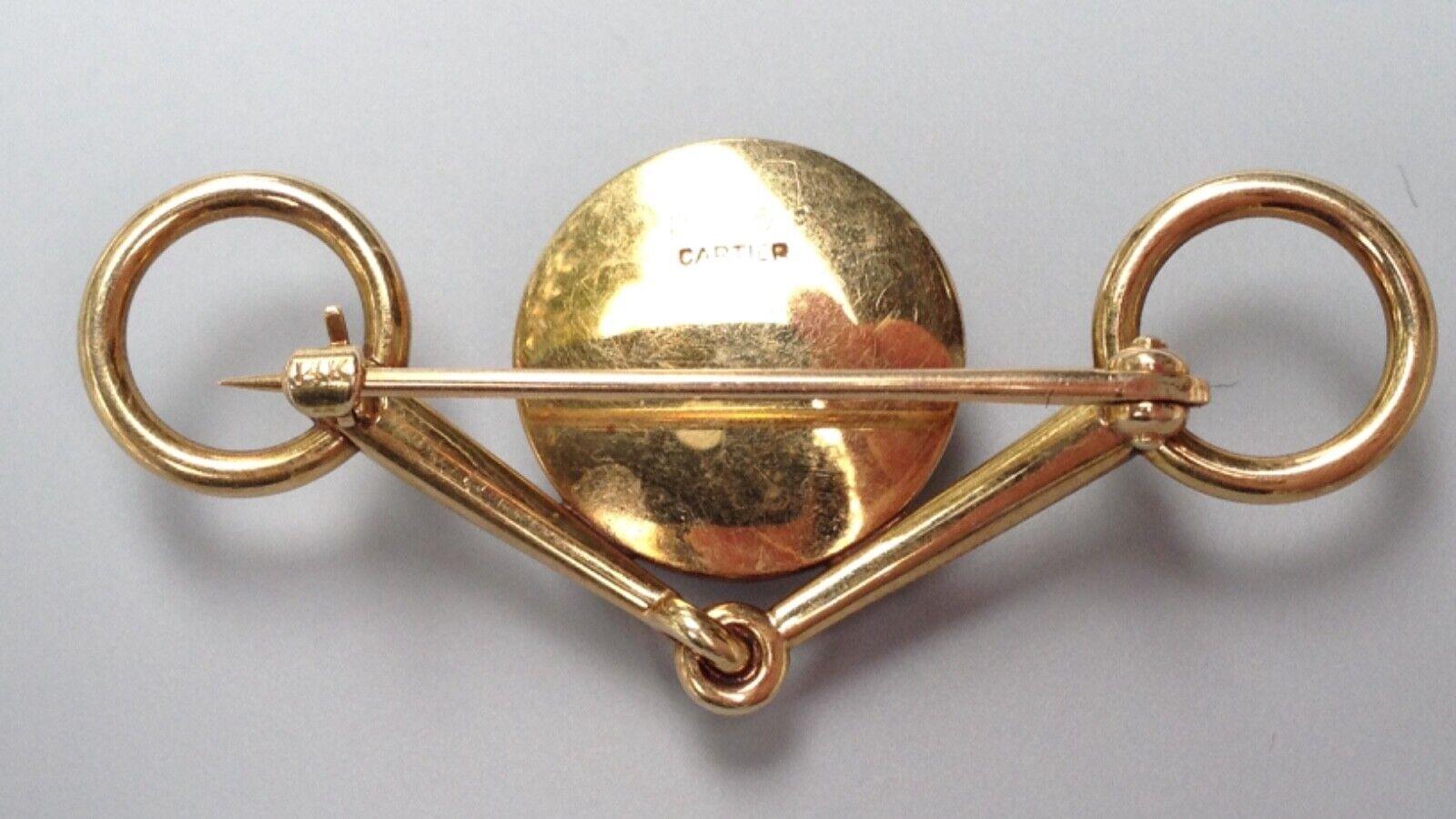 CARTIER Retro 14k Gelbgold, Emaille & Bergkristall Reiterbrosche 1940er Jahre im Angebot 1