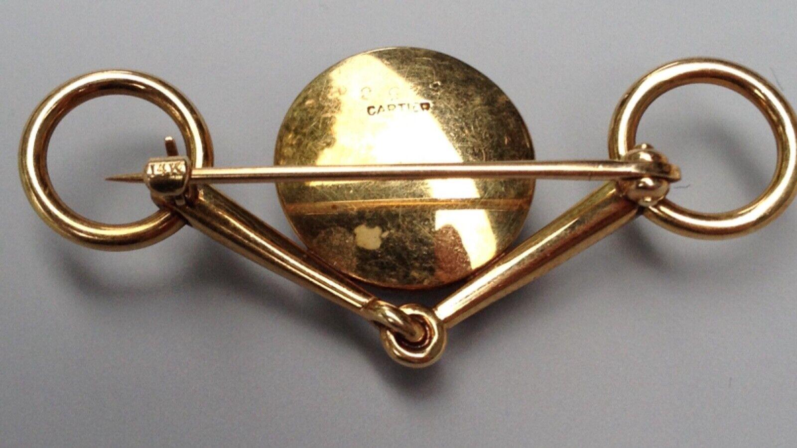 CARTIER Retro 14k Gelbgold, Emaille & Bergkristall Reiterbrosche 1940er Jahre im Angebot 2