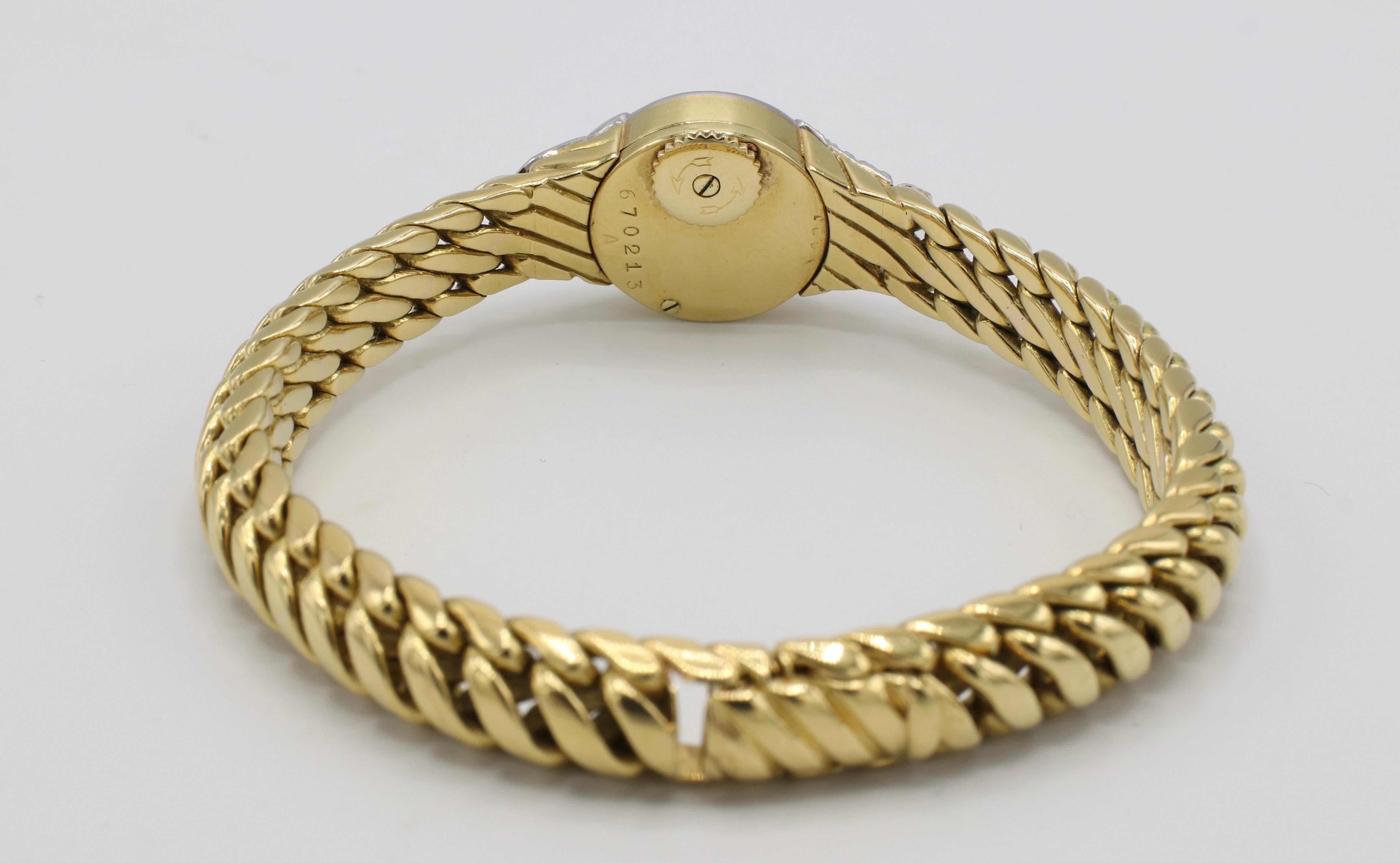 Round Cut Cartier Retro 18 Karat Yellow Gold & Diamond Ladies Dress Bracelet Watch 