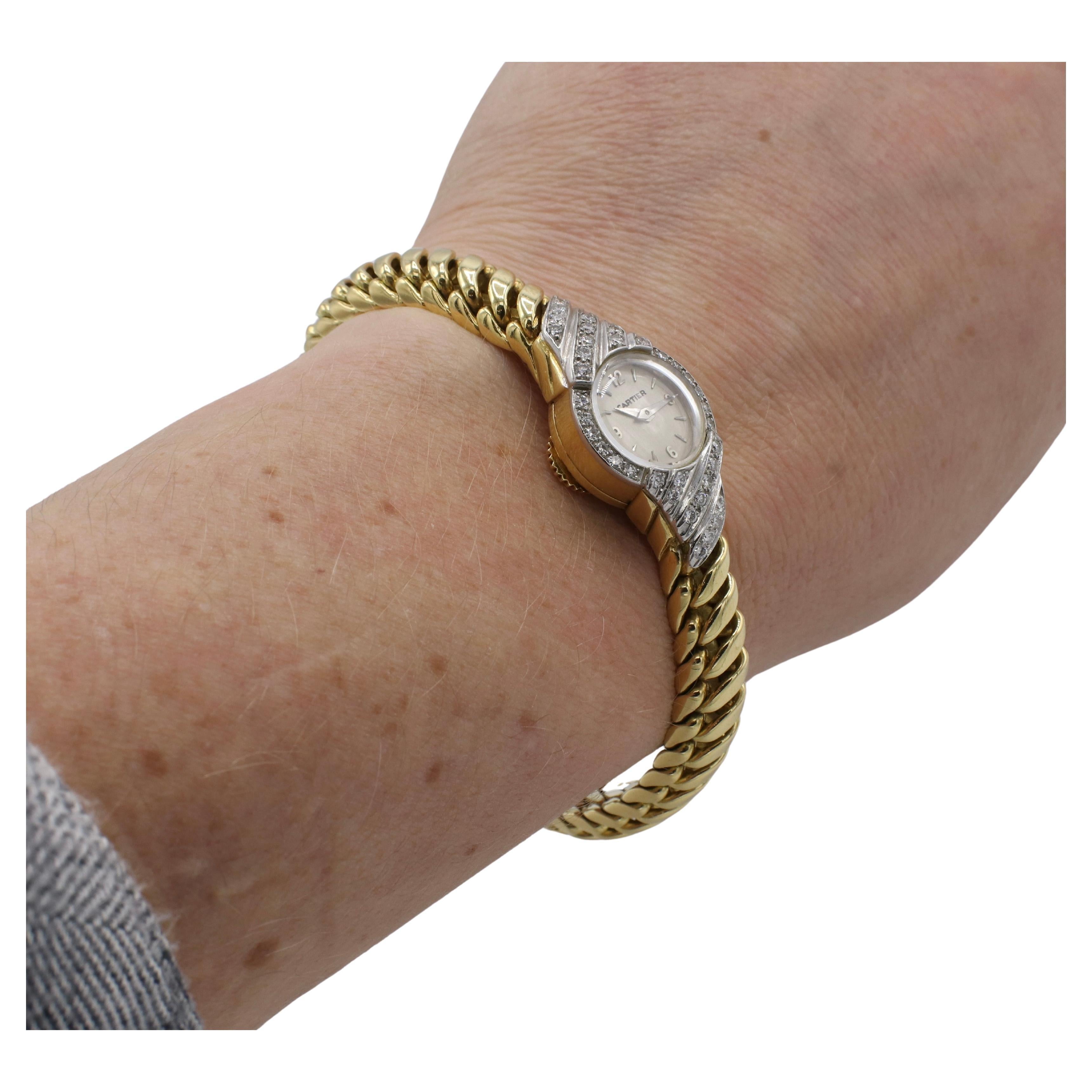 Cartier Retro 18 Karat Yellow Gold & Diamond Ladies Dress Bracelet Watch  1