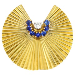 Broche Cartier Retro Oro 18K Zafiro Diamante