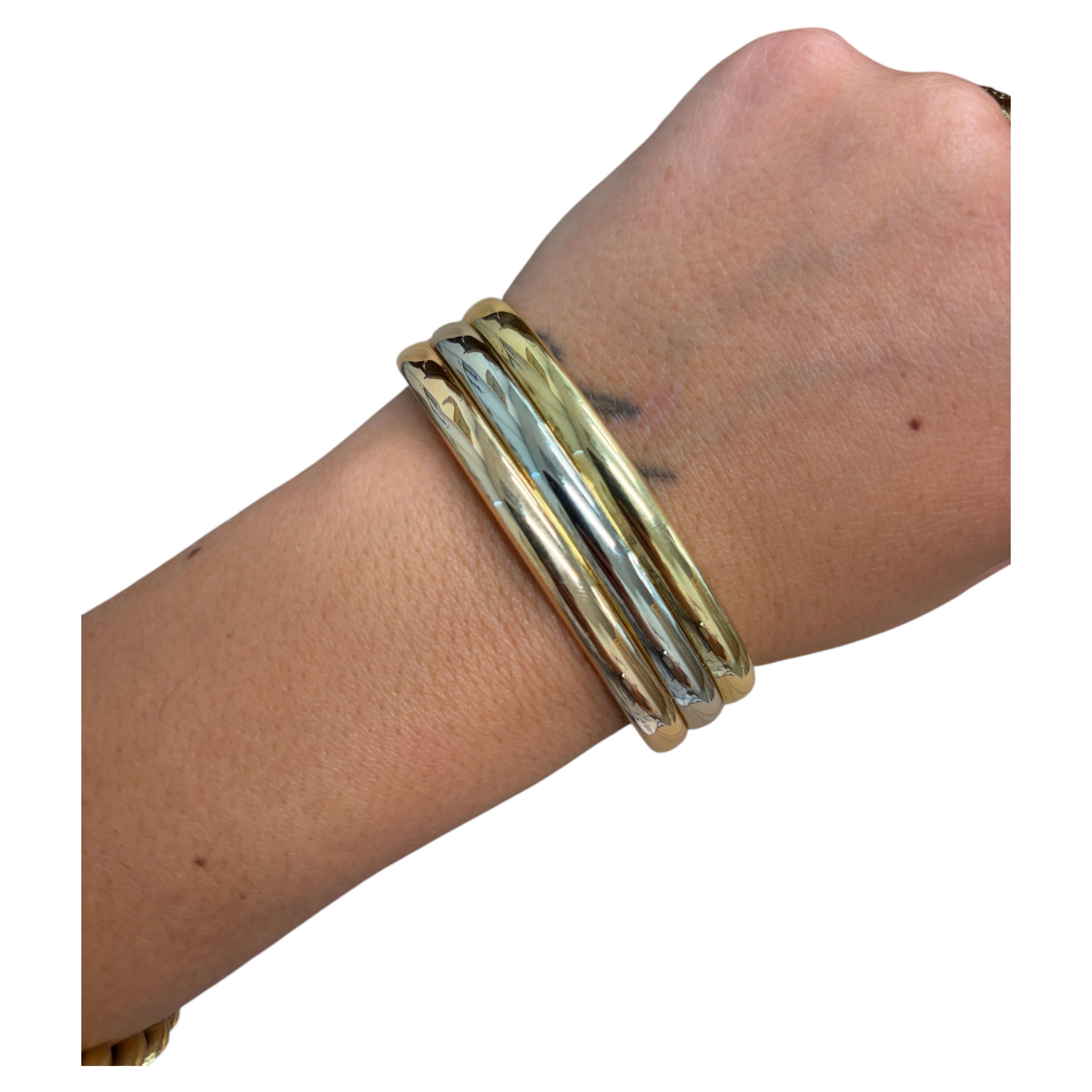 CARTIER Retro 18k Tri Color Gold Cuff Bangle Bracelet Retro 1950s Rare For Sale