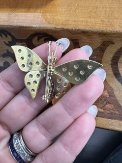 CARTIER Retro 18k Yellow Gold, Diamond & Ruby Mechanical Butterfly Brooch w/Box