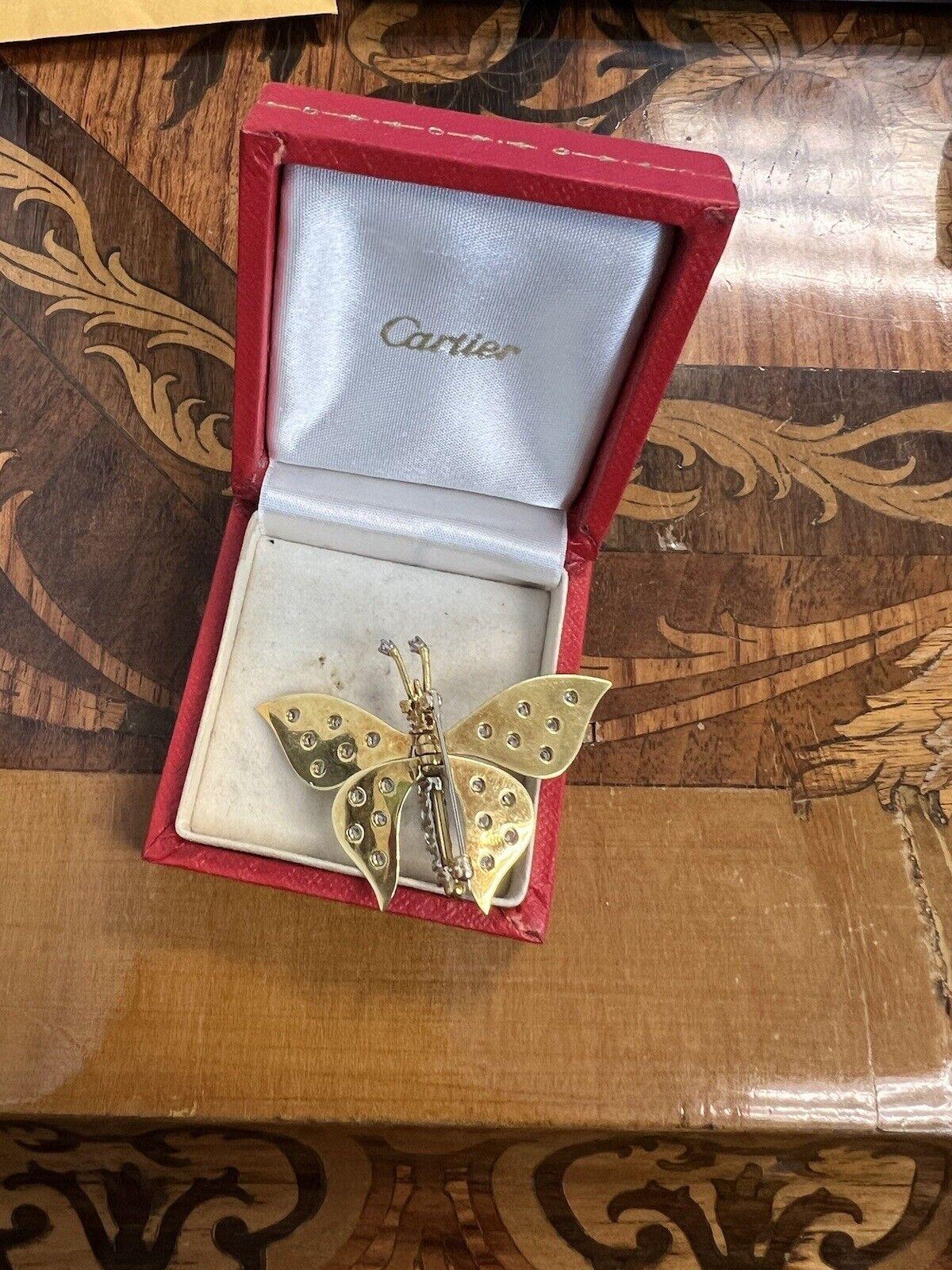 CARTIER Retro 18k Yellow Gold, Diamond & Ruby Mechanical Butterfly Brooch w/Box 1