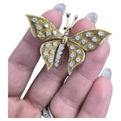 CARTIER Retro 18k Yellow Gold, Diamond & Ruby Mechanical Butterfly Brooch w/Box