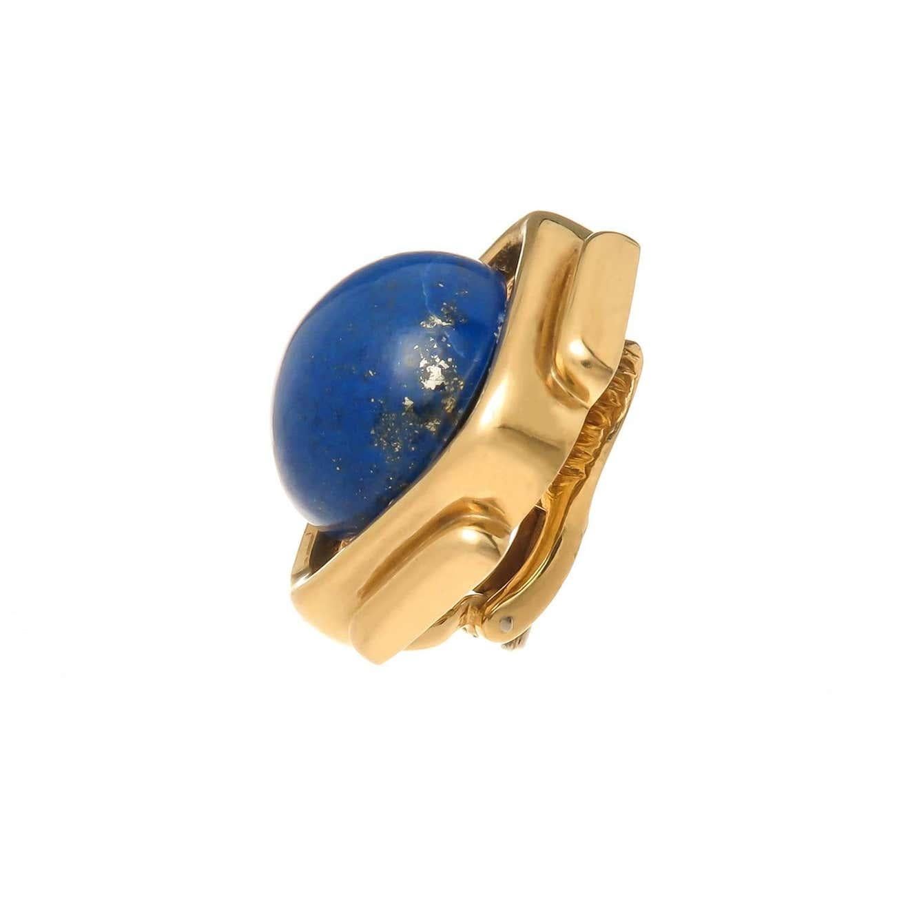 Cartier 18k Yellow Gold & Lapis Button Earrings Retro Circa 1950s

Here is your chance to purchase a beautiful and highly collectible designer pair of earrings.  Truly a great piece at a great price! 

Circa 1950 Cartier 18K Yellow Gold and Lapis