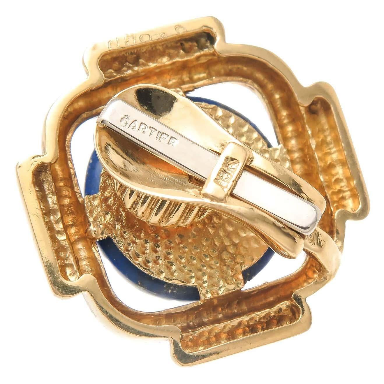 Cartier Retro 18k Yellow Gold & Lapis Button Clip on Earrings circa 1950s Rare In Excellent Condition In Beverly Hills, CA