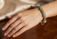 Cartier Retro 18K Yellow Gold Turquoise Diamond Mesh Bracelet circa 1950s