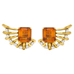 Cartier Retro 20.16 Carats Citrine Diamond Platinum 18 Karat Gold Clip Earrings