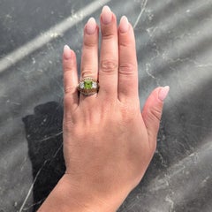 Cartier Retro 5.30 CTW Peridot Diamond Platinum 18K Gold Vintage Domed Ring