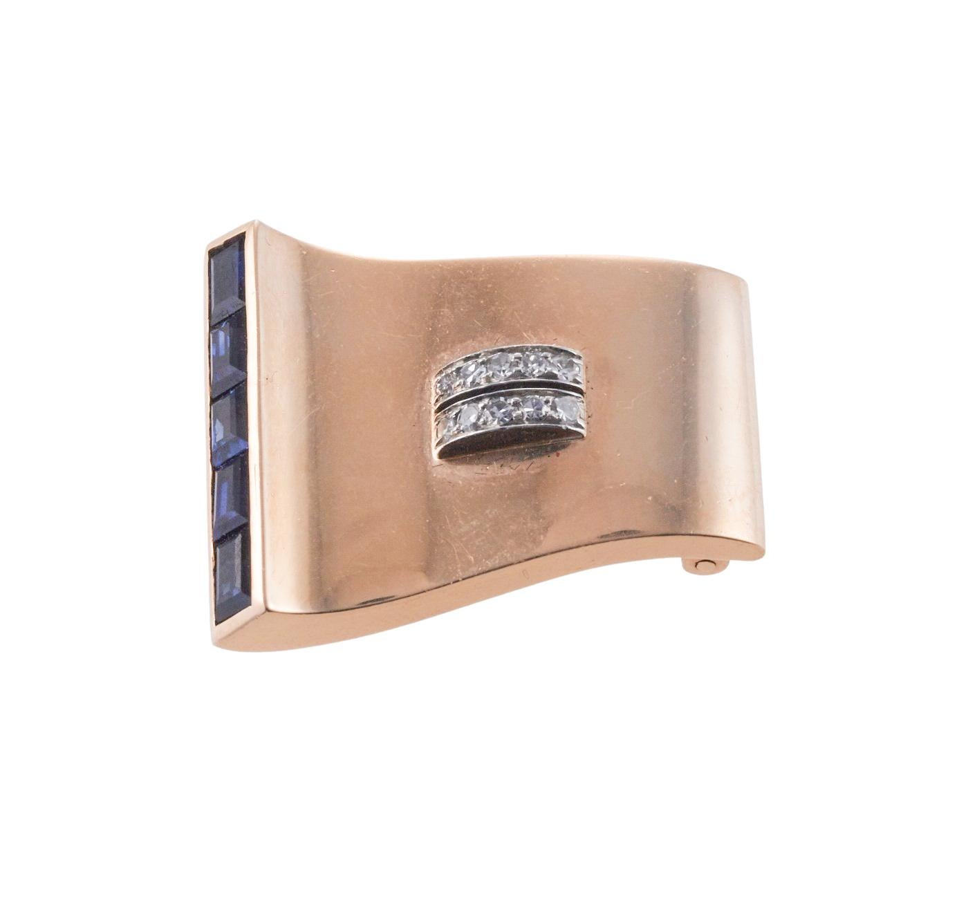 Cartier Retro Blue Sapphire Diamond Brooch Pin For Sale 5