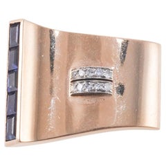 Cartier Retro Blue Sapphire Diamond Brooch Pin