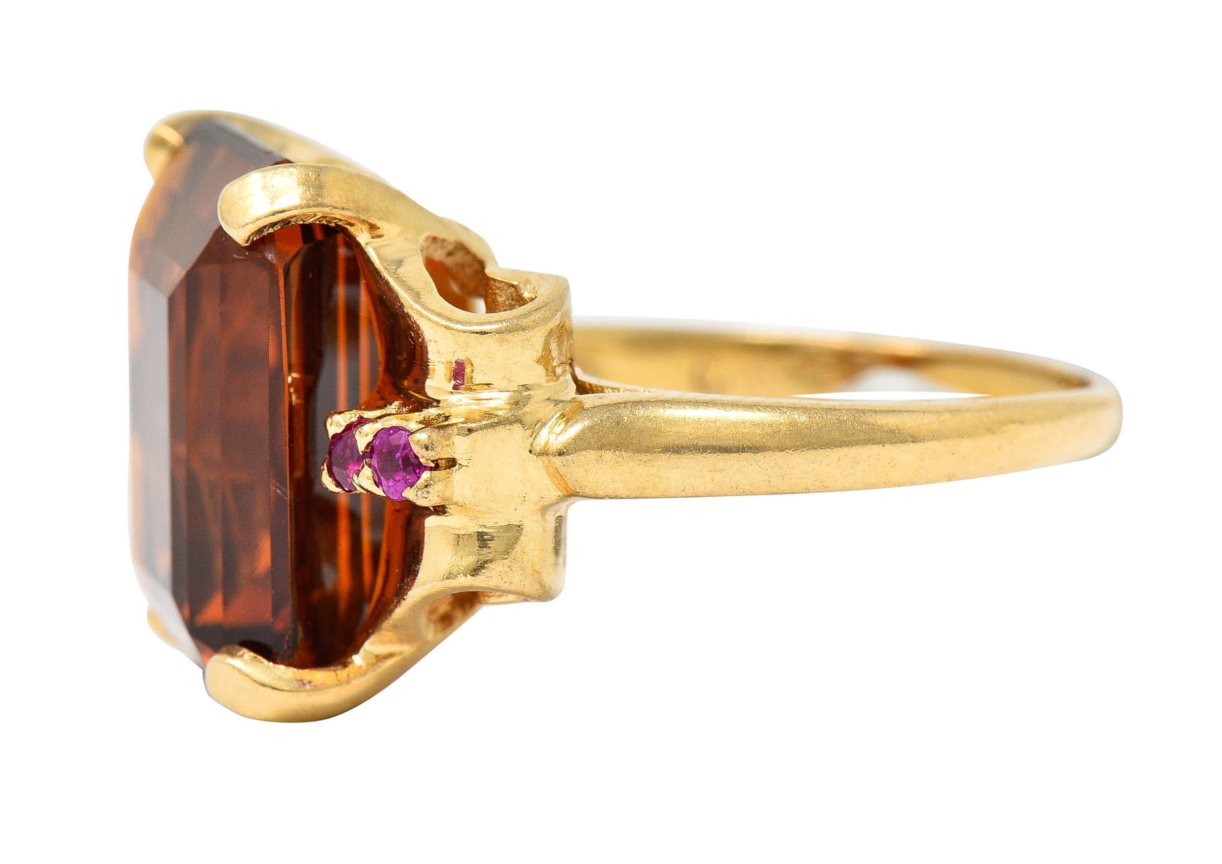 Cartier Retro Citrine Ruby 14 Karat Yellow Gold Gemstone Cocktail Ring In Excellent Condition In Philadelphia, PA