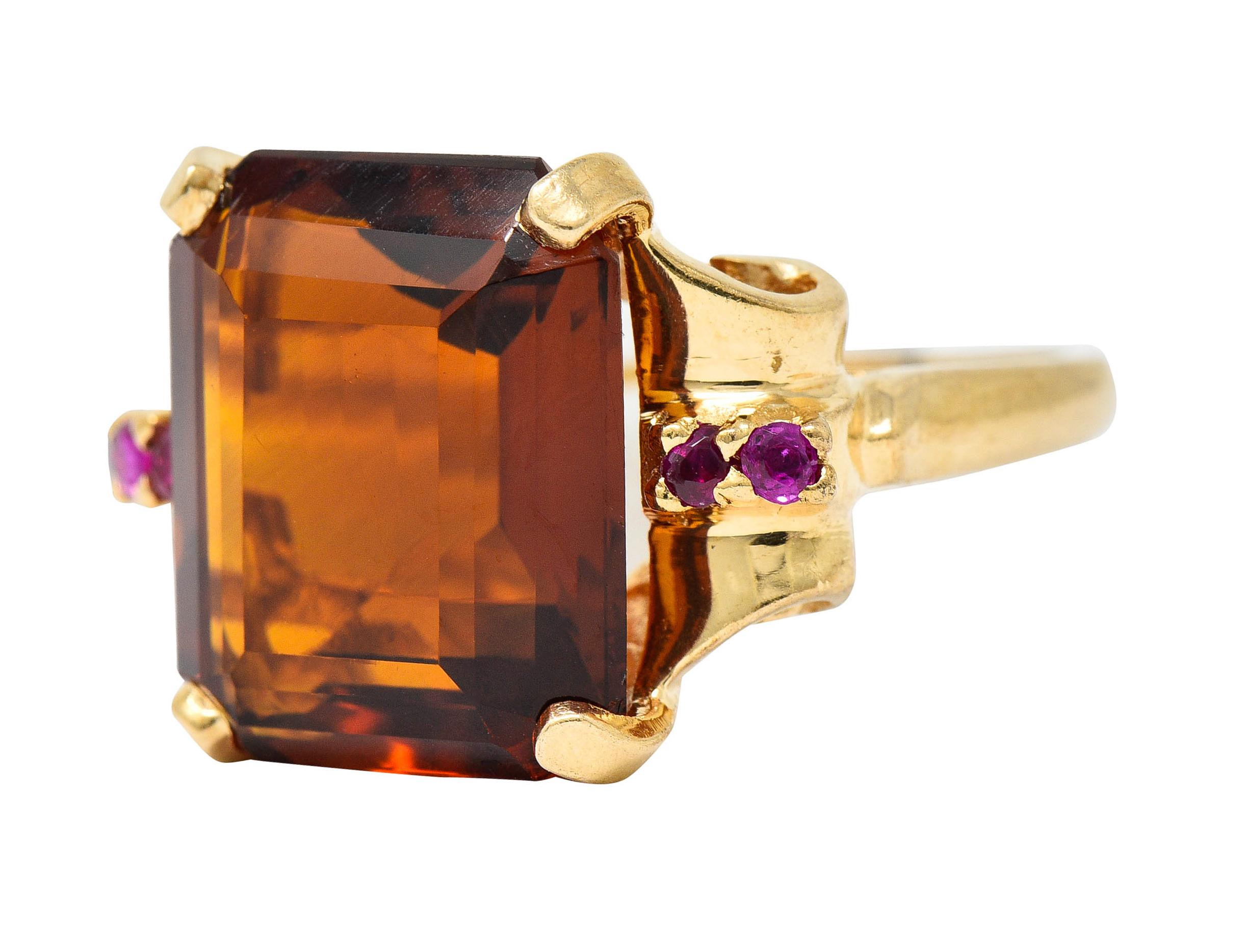 Women's or Men's Cartier Retro Citrine Ruby 14 Karat Yellow Gold Gemstone Cocktail Ring