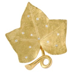 Cartier Retro Diamond 18 Karat Yellow Gold Vintage Ivy Leaf Brooch