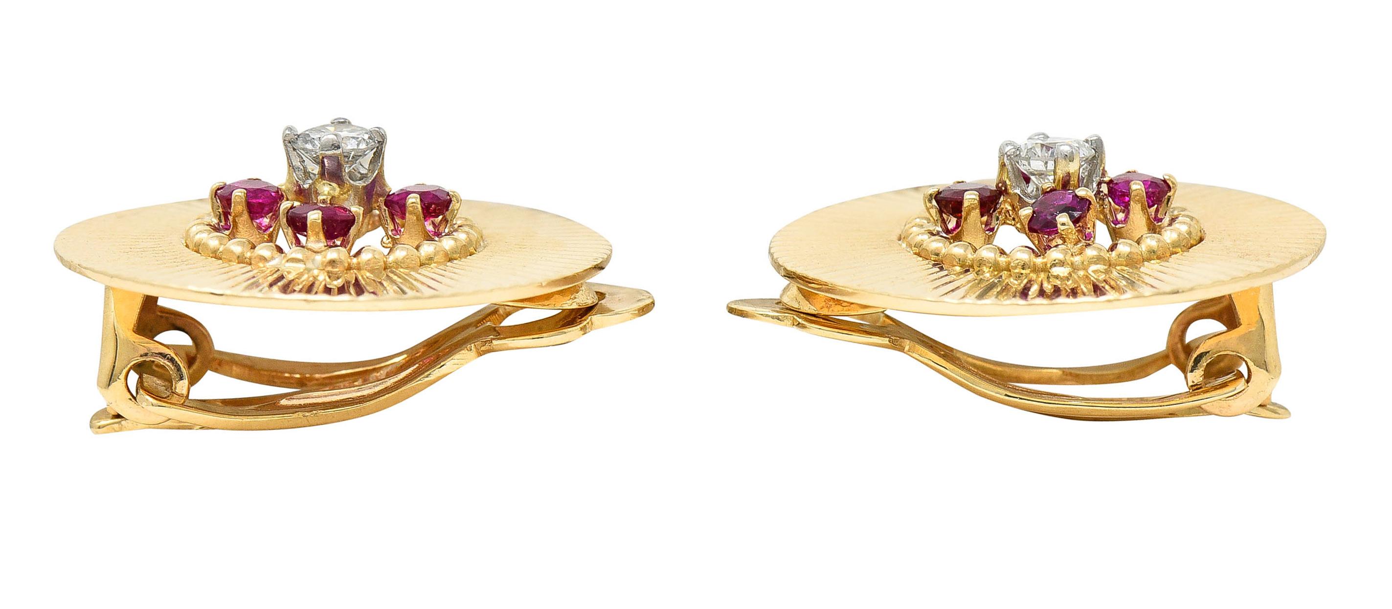 Cartier Retro Diamond Ruby 14 Karat Gold Circular Ear-Clip Earrings 3