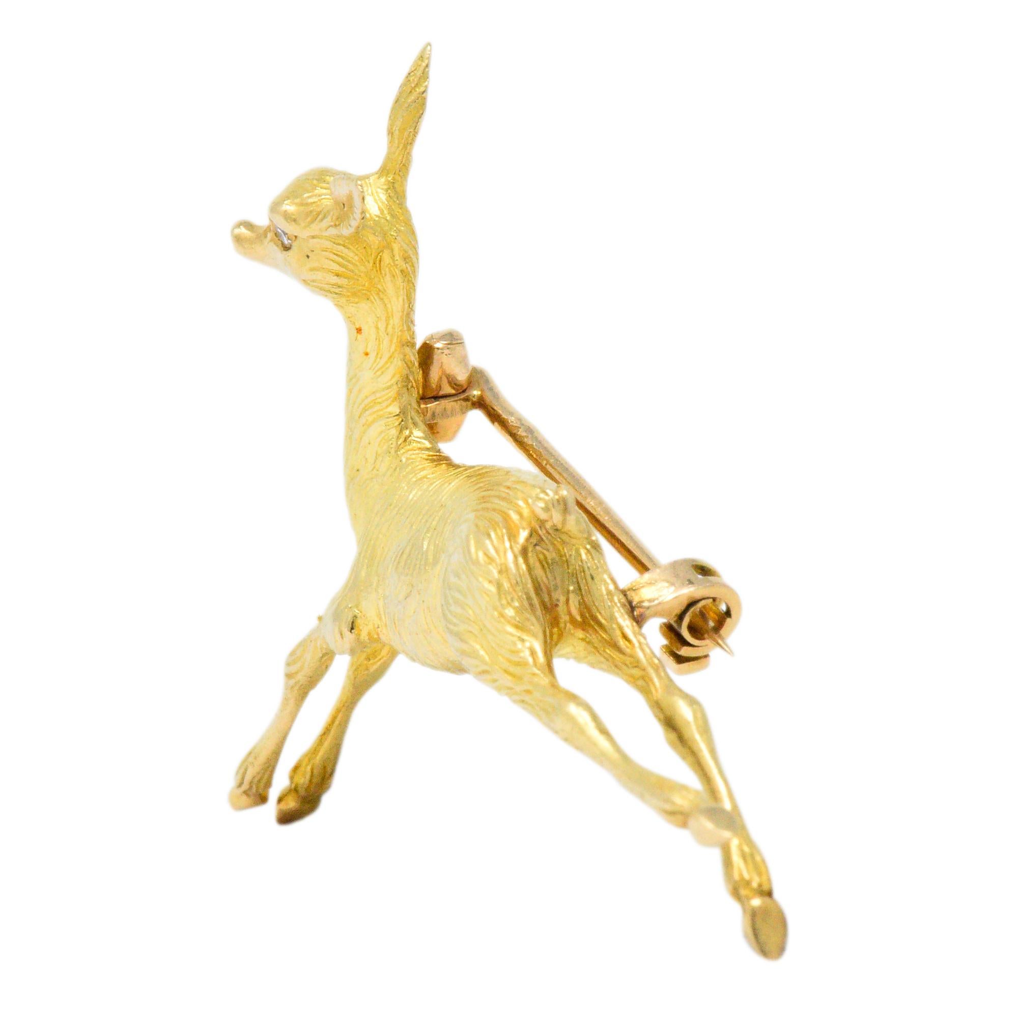 Cartier Retro French Diamond 18 Karat Gold Doe Deer Brooch In Excellent Condition In Philadelphia, PA