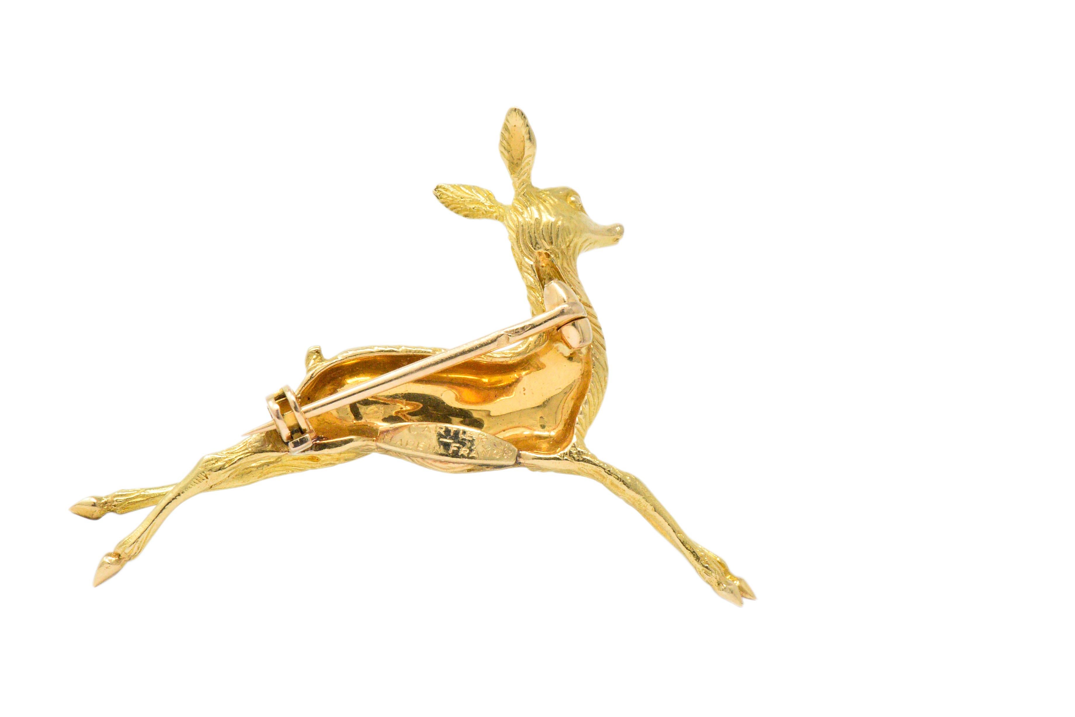 Women's or Men's Cartier Retro French Diamond 18 Karat Gold Doe Deer Brooch