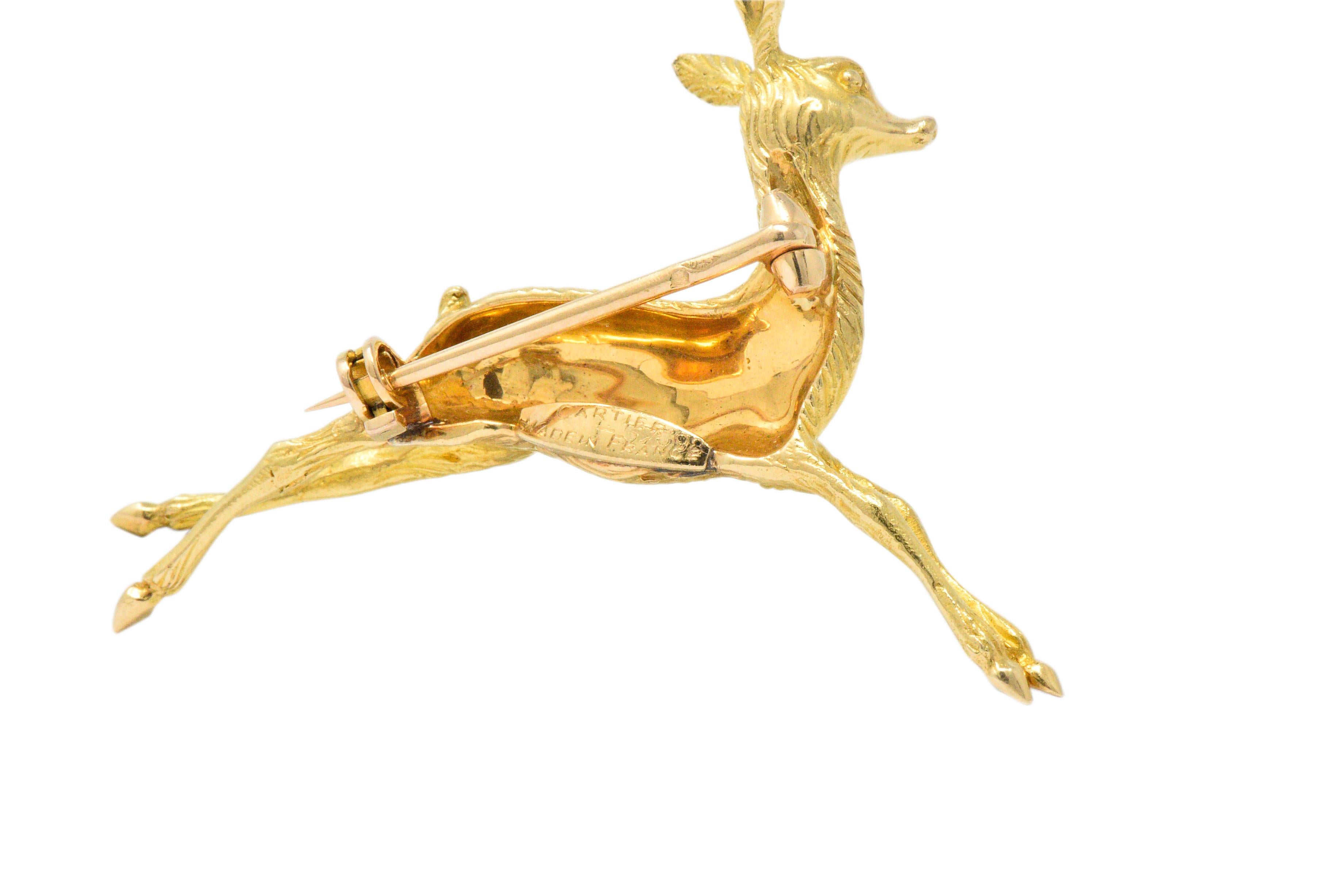 Cartier Retro French Diamond 18 Karat Gold Doe Deer Brooch 1