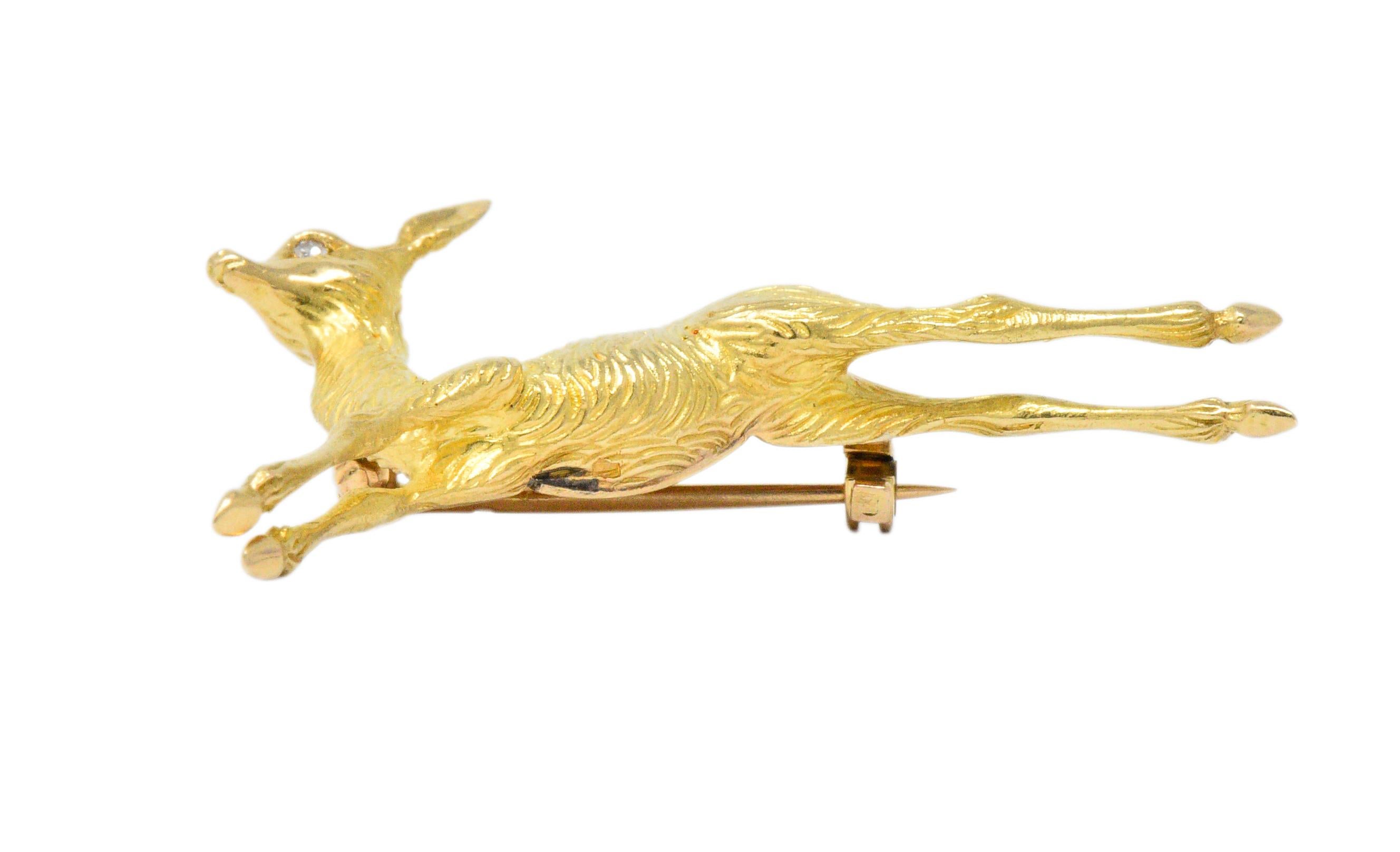 Cartier Retro French Diamond 18 Karat Gold Doe Deer Brooch 2