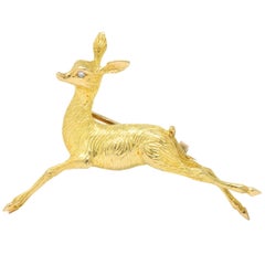 Cartier Vintage French Diamond 18 Karat Gold Doe Deer Brooch