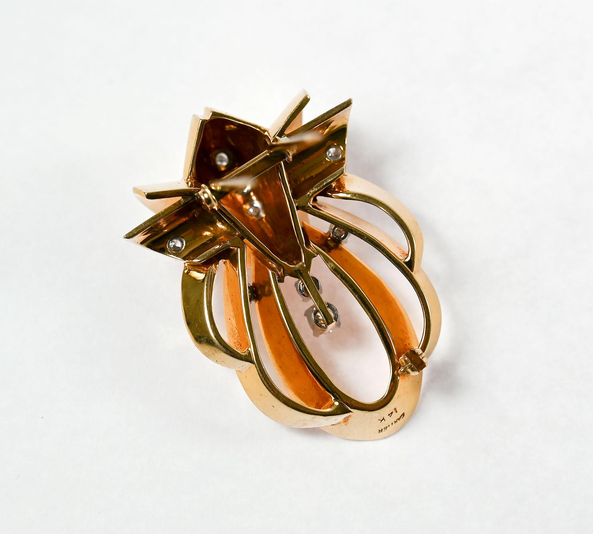 Women's or Men's Cartier Retro Gold and Diamond Brooch For Sale