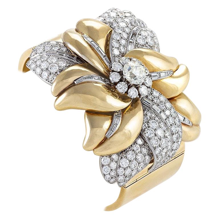 Cartier Gold and Diamond Flower Bracelet 