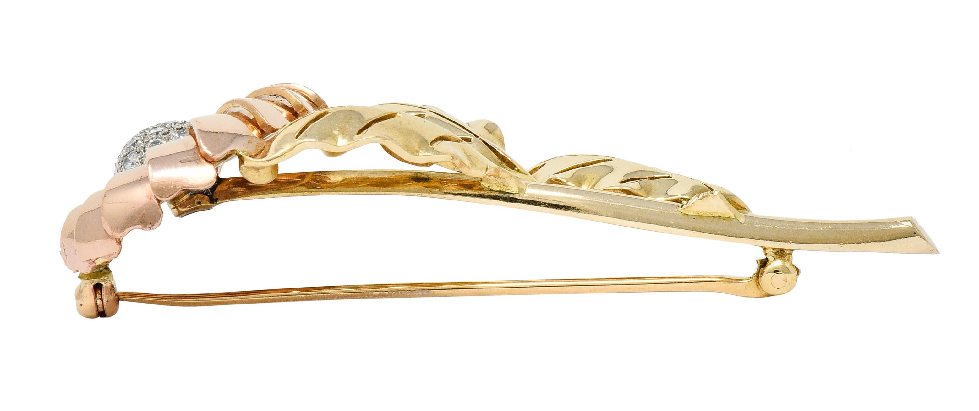Women's or Men's Cartier Retro Pave Diamond 14 Karat Tri-Colored Gold Flower Brooch