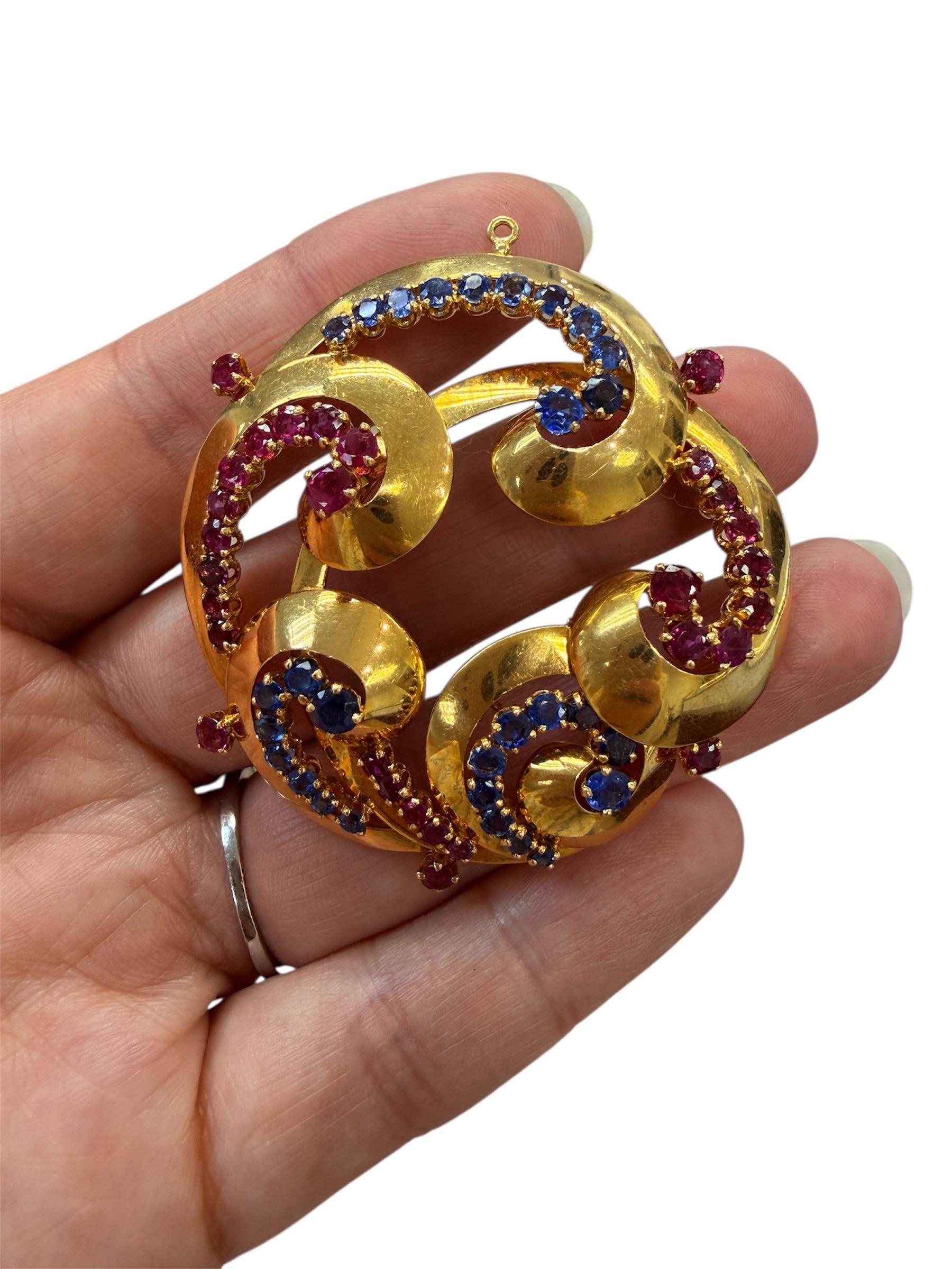 Rétro Cartier Retro Ruby and Sapphire Pendant in vendita