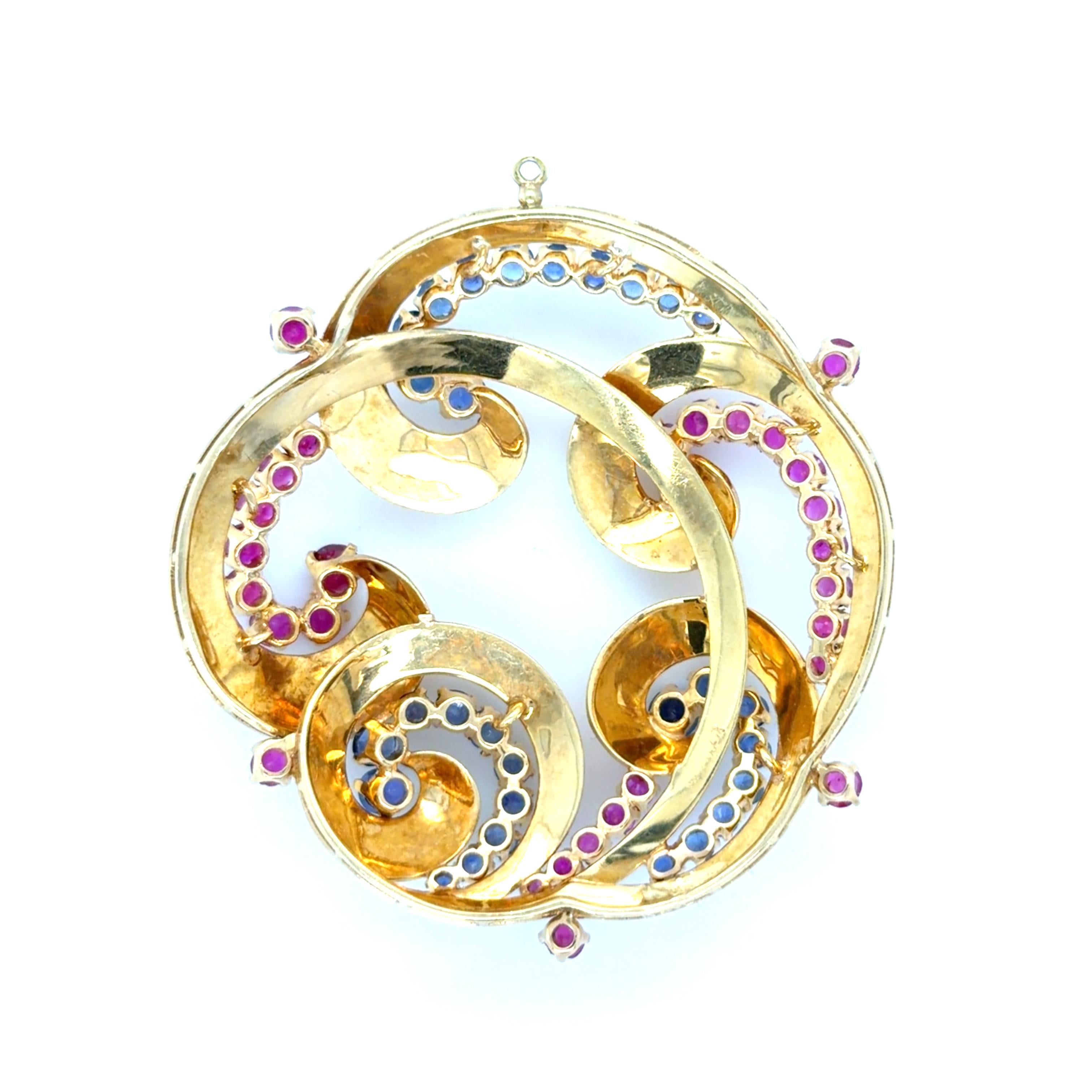 Taglio rotondo Cartier Retro Ruby and Sapphire Pendant in vendita