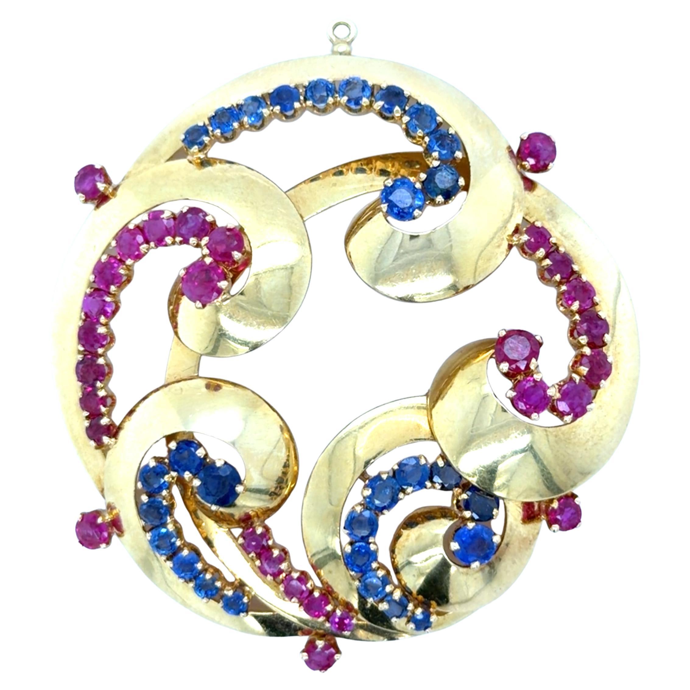 Cartier Retro Ruby and Sapphire Pendant in vendita