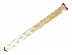 Cartier Retro Ruby Diamond Platinum 14 Karat Yellow Gold Mesh Belt Bracelet