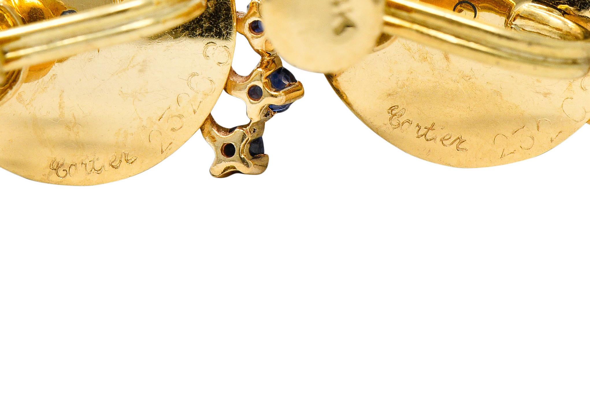 Women's or Men's Cartier Retro Sapphire Diamond 14 Karat Yellow Gold Screwback Moving Earrings