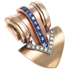 Cartier Retro Sapphire Diamond Gold Brooch