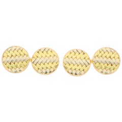 Cartier Retro Woven Round Cufflinks in Yellow and White Gold