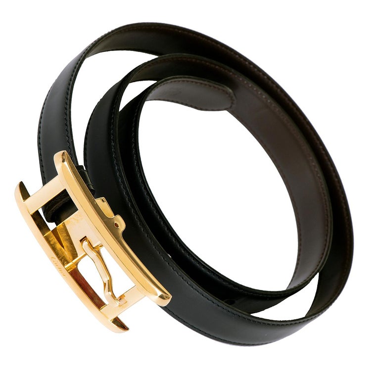 CARTIER leather Must de Cartier C Buckle belt Black x Gold 120