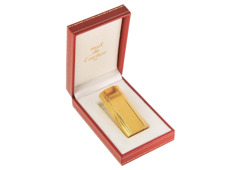 cartier gold cigarette lighter Vintage Gold Reeded Cartier Lighter, Fully working and with box — The Store at Woodshed