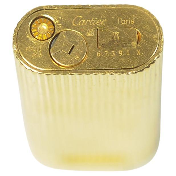 Art Deco Cartier Ribbed 18ct Gold Plate Cigarette Lighter In Original Cartier Pouch