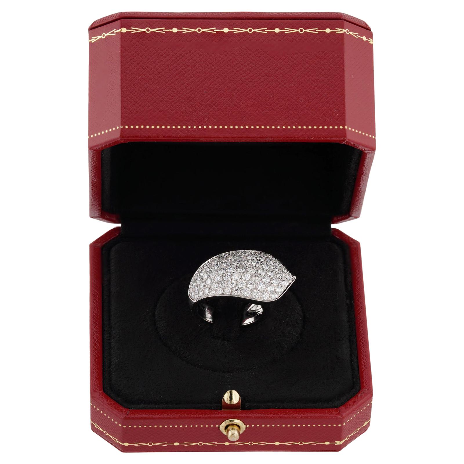 Brilliant Cut CARTIER Ribbon Pave Diamond White Gold Ring. Sz.54 For Sale