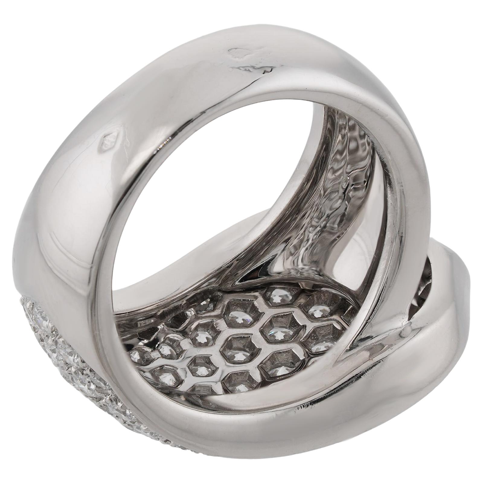 CARTIER Ribbon Pave Diamond White Gold Ring. Sz.54 For Sale 1