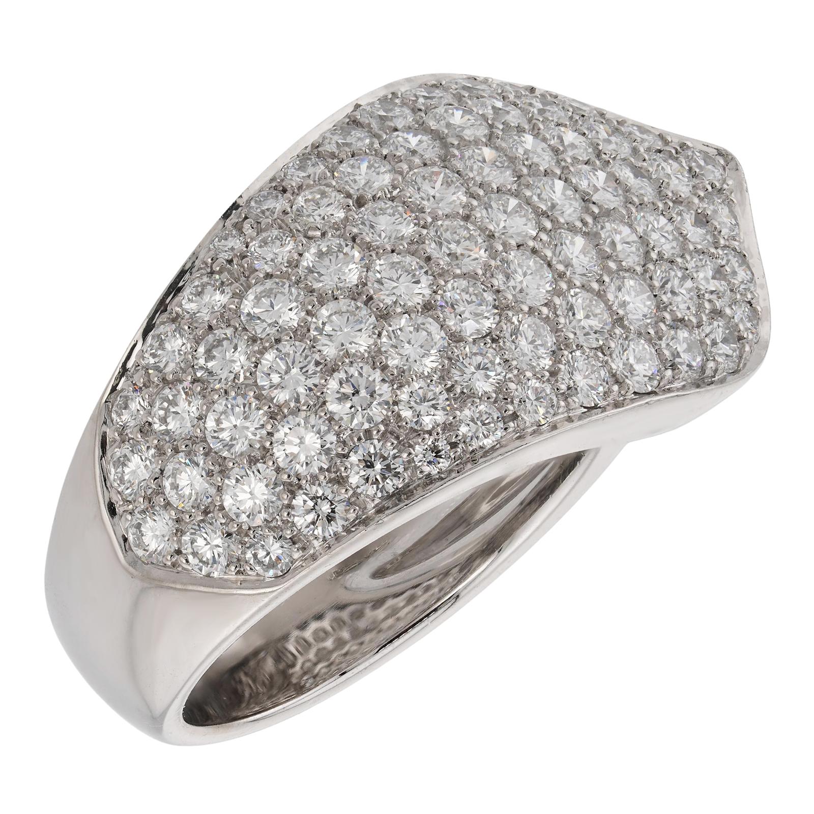 CARTIER Ribbon Pave Diamond White Gold Ring. Sz.54 For Sale 2