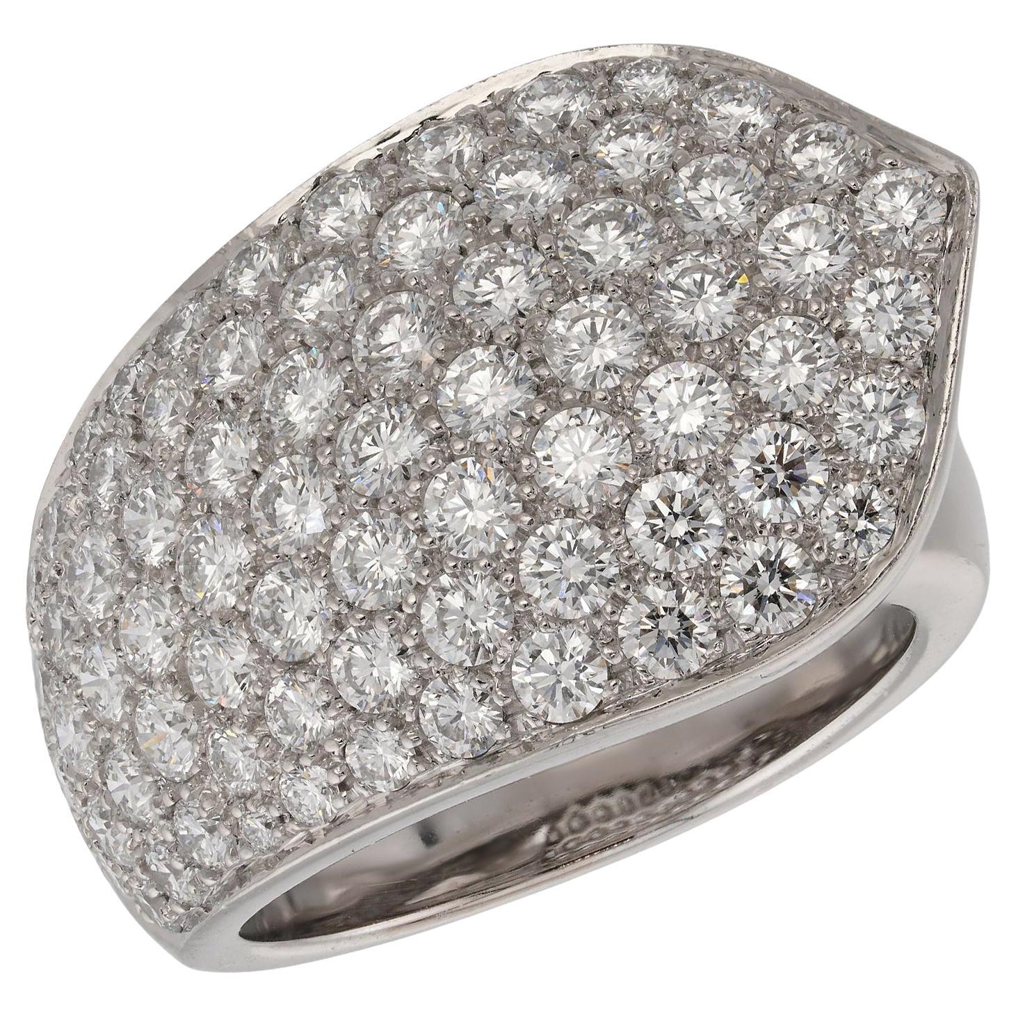 CARTIER Ribbon Pave Diamond White Gold Ring. Sz.54 For Sale