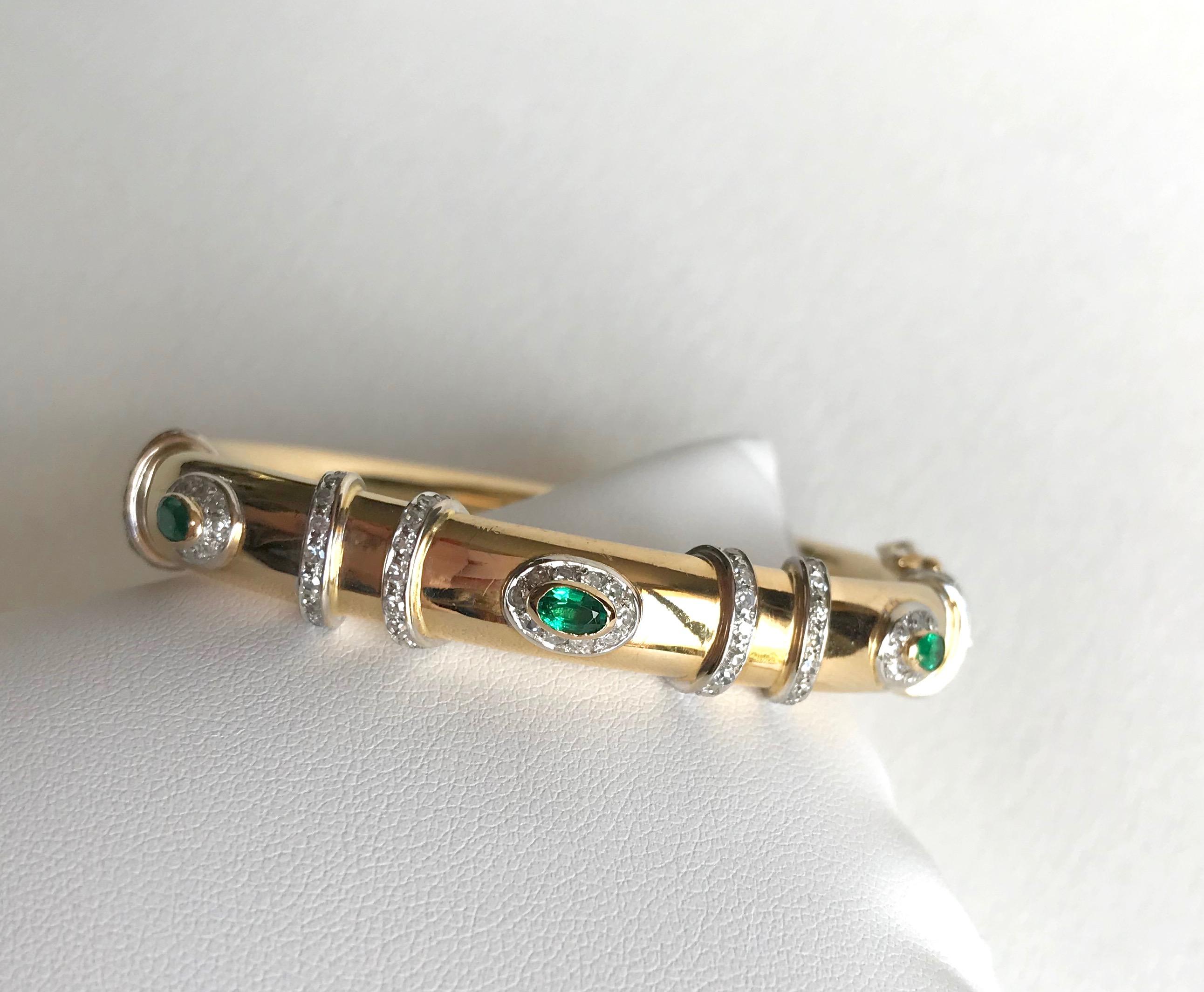 Emerald Cut Cartier Rigid Emerald Bracelet 1960 in Yellow and White Gold 18 kt and Diamonds