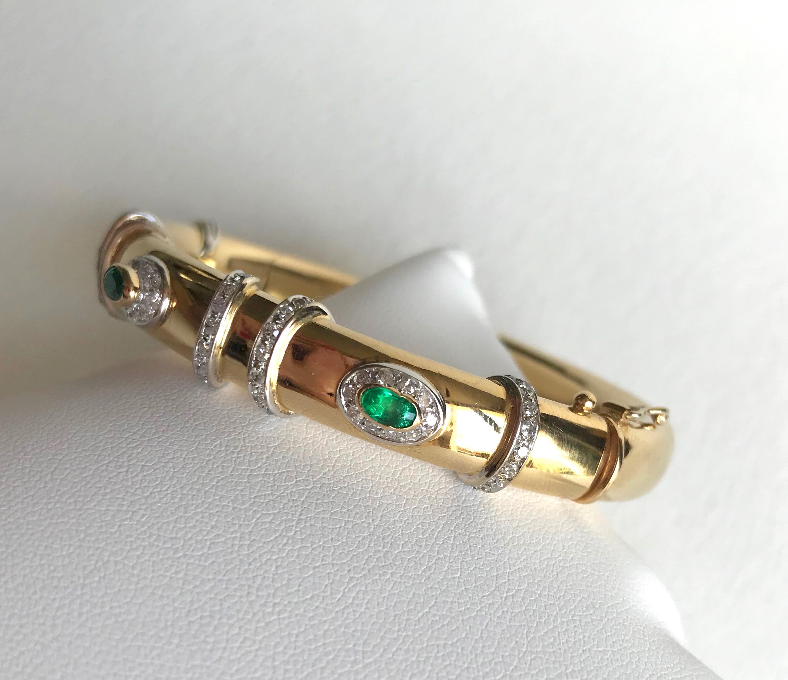 Women's Cartier Rigid Emerald Bracelet 1960 in Yellow and White Gold 18 kt and Diamonds