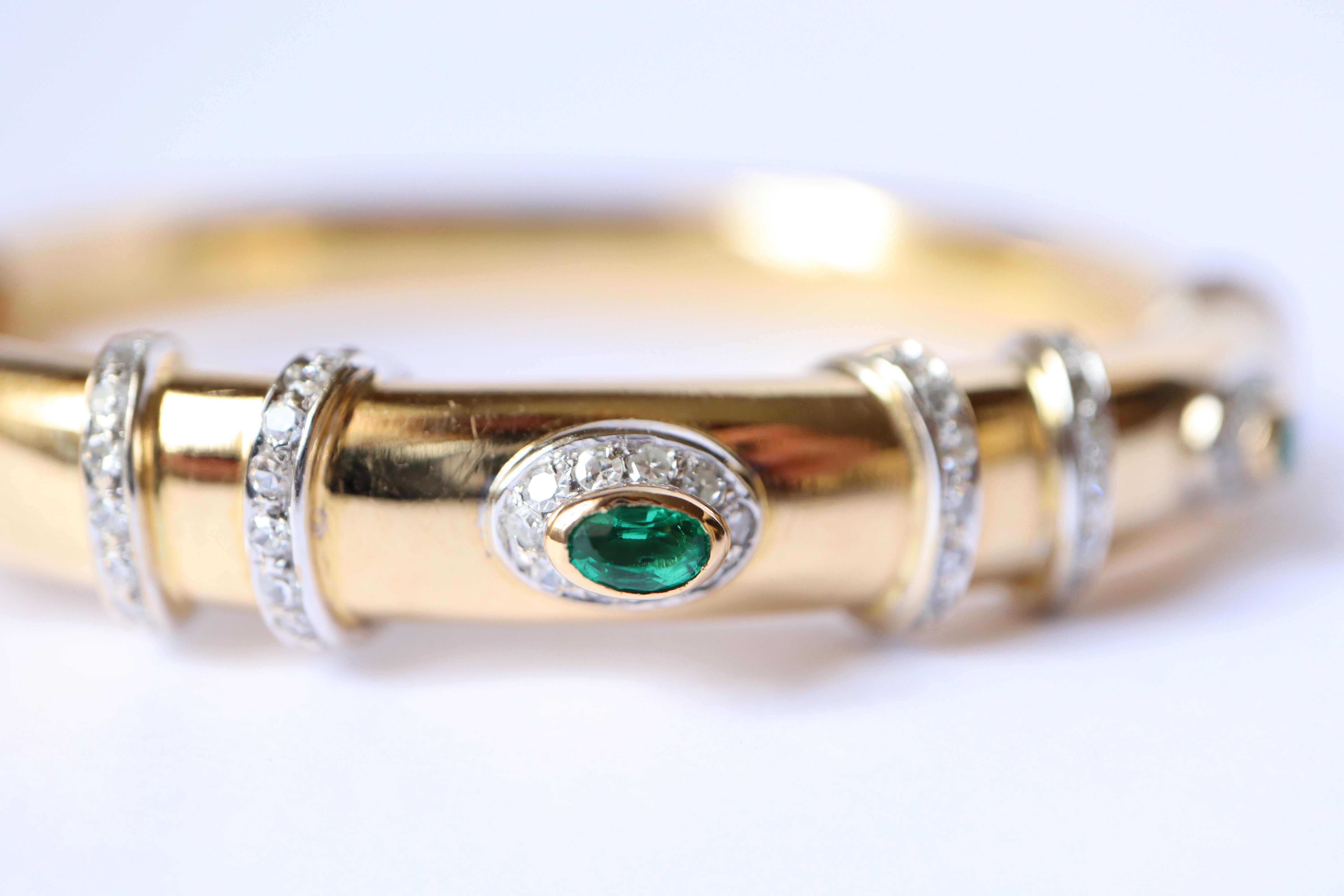 Cartier Rigid Emerald Bracelet 1960 in Yellow and White Gold 18 kt and Diamonds 8