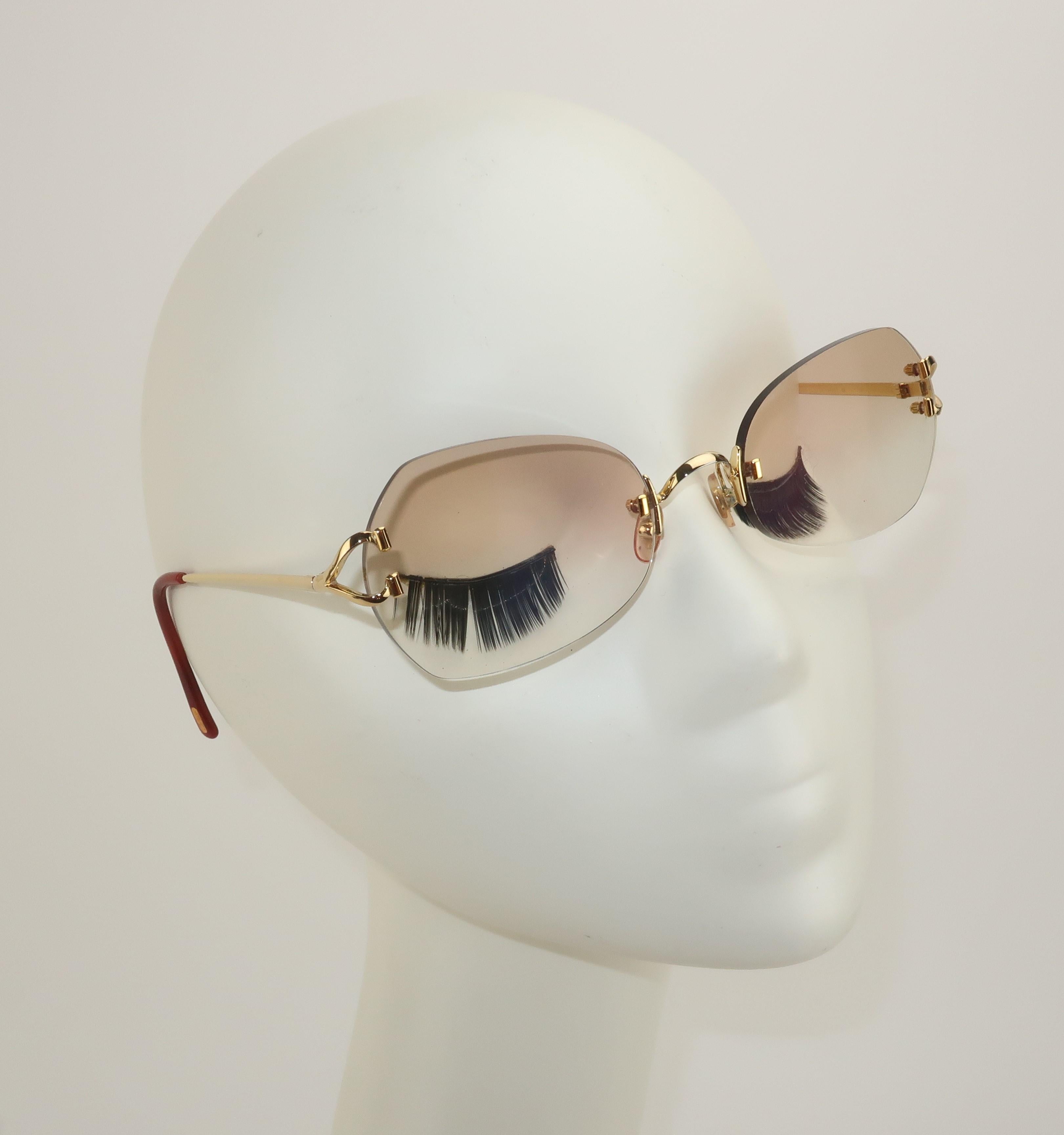 Cartier Rimless Gold Finish Sunglasses With Amber Lenses, 1980’s In Good Condition In Atlanta, GA