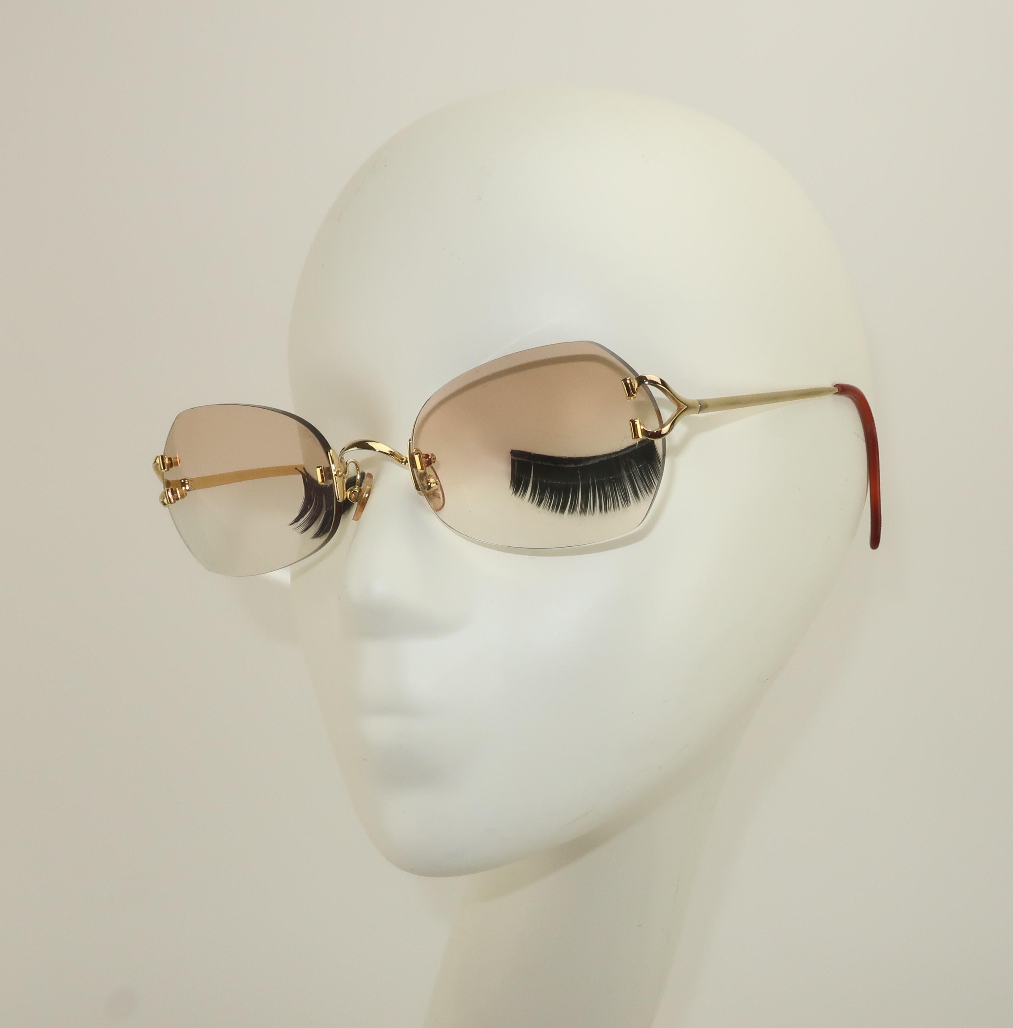 Women's Cartier Rimless Gold Finish Sunglasses With Amber Lenses, 1980’s