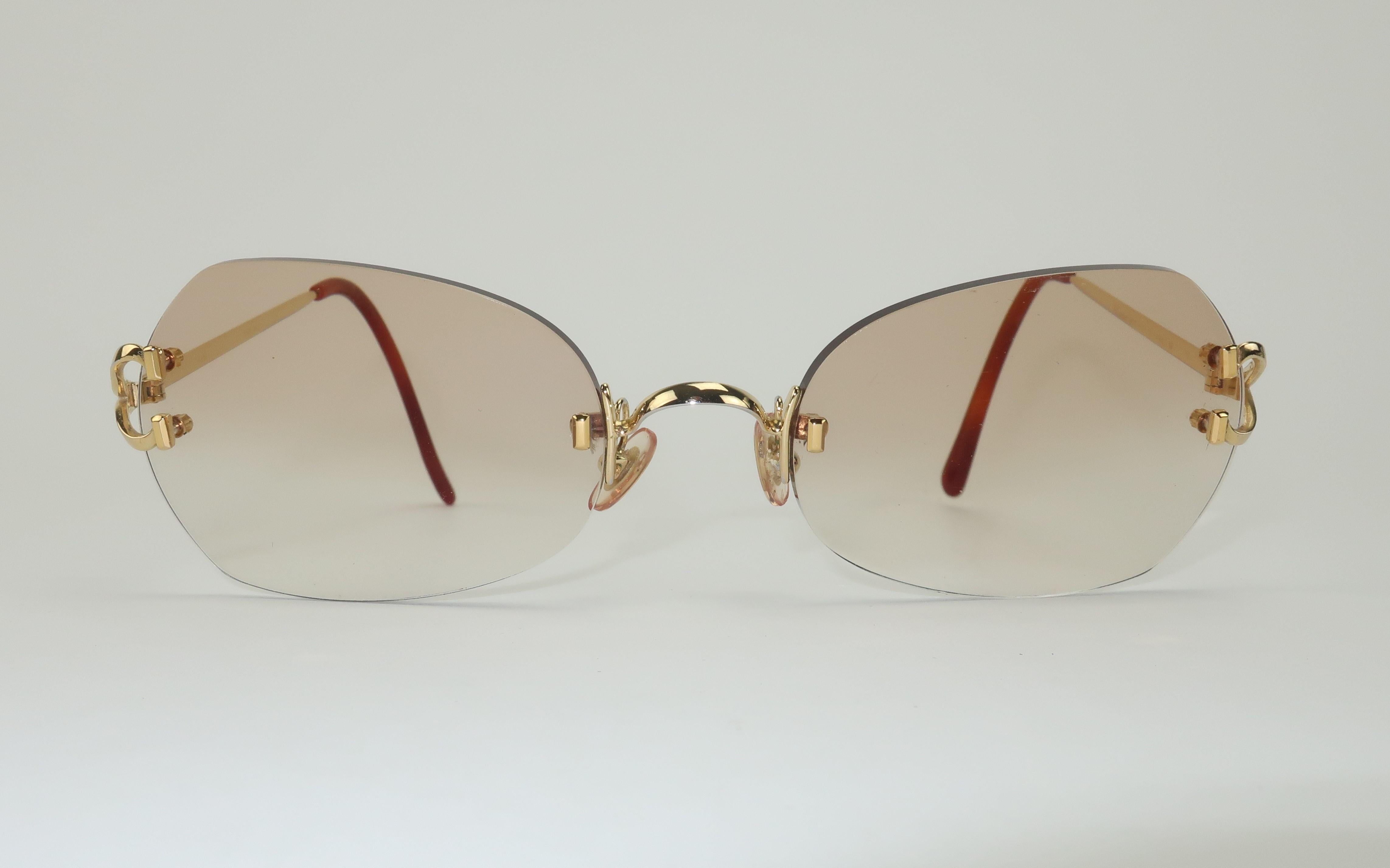 Cartier Rimless Gold Finish Sunglasses With Amber Lenses, 1980’s 1